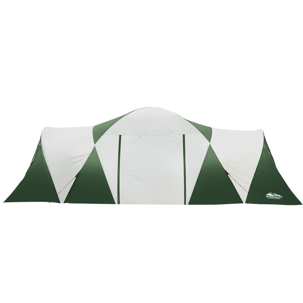 Family Camping Tent 12 Person Hiking Beach Tents (3 Rooms) Green - image3