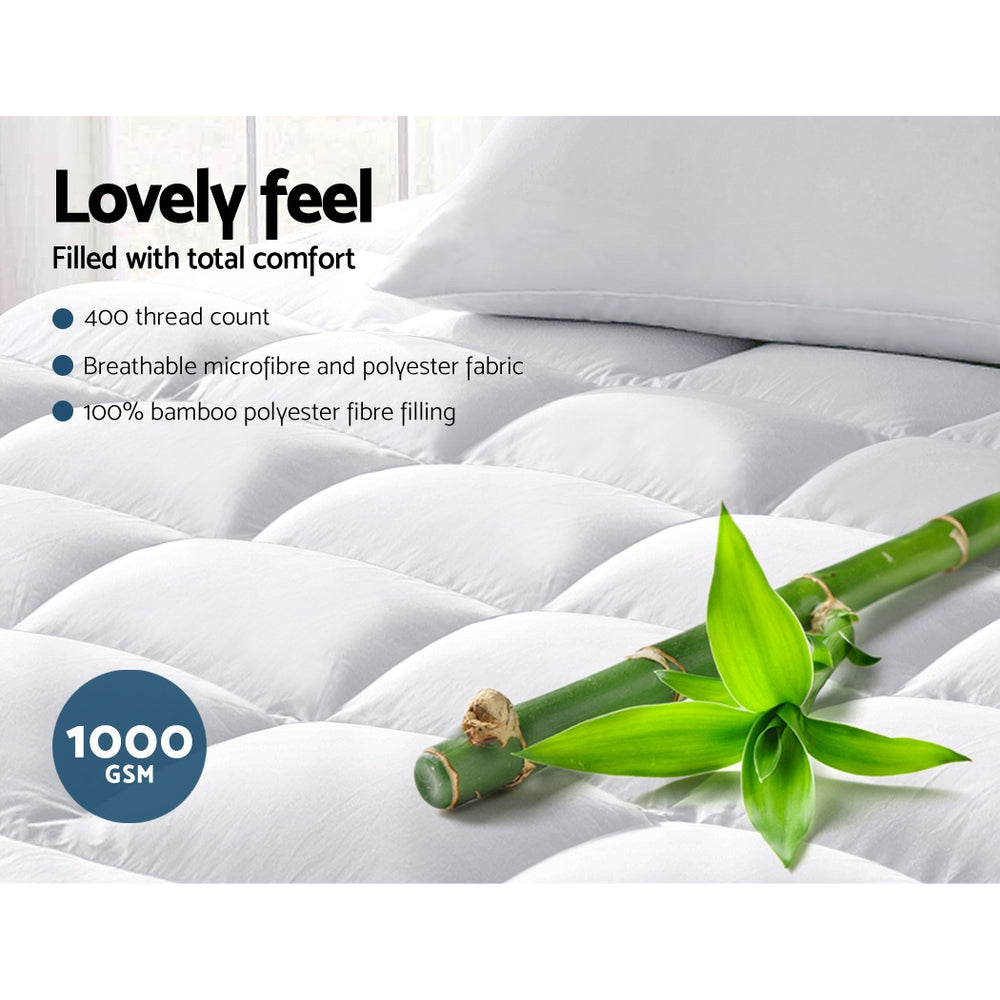 King Single Mattress Topper Bamboo Fibre Pillowtop Protector - image3