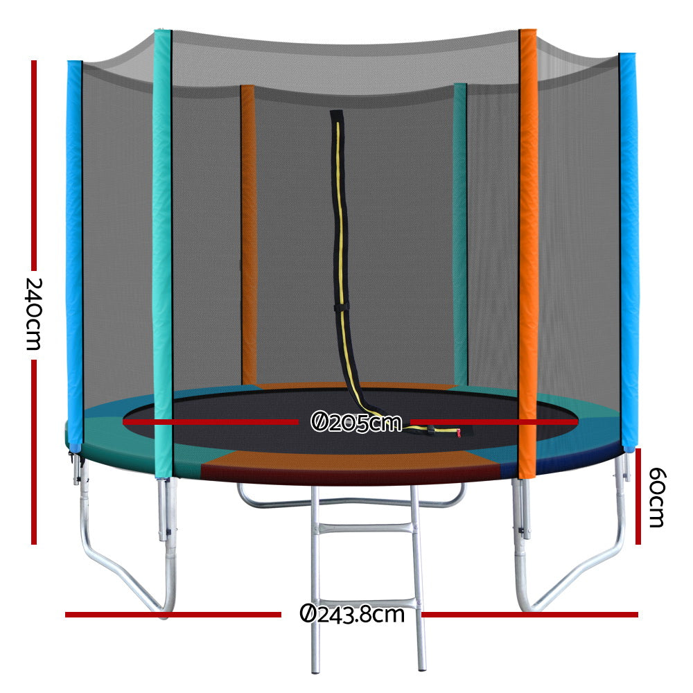 8FT Trampoline Round Trampolines Kids Safety Net Enclosure Pad Outdoor Gift Multi-coloured - image2