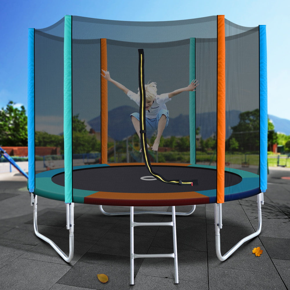 8FT Trampoline Round Trampolines Kids Safety Net Enclosure Pad Outdoor Gift Multi-coloured - image7