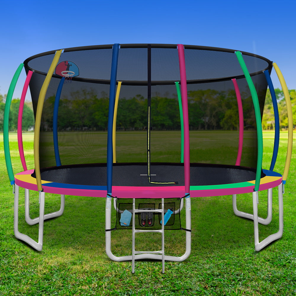 16FT Trampoline Round Trampolines With Basketball Hoop Kids Present Gift Enclosure Safety Net Pad Outdoor Multi-coloured - image7