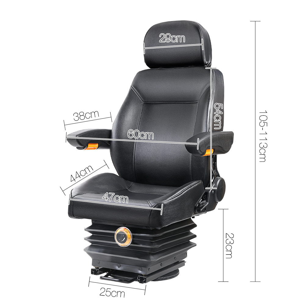 Adjustbale Tractor Seat with Suspension - Black - image2