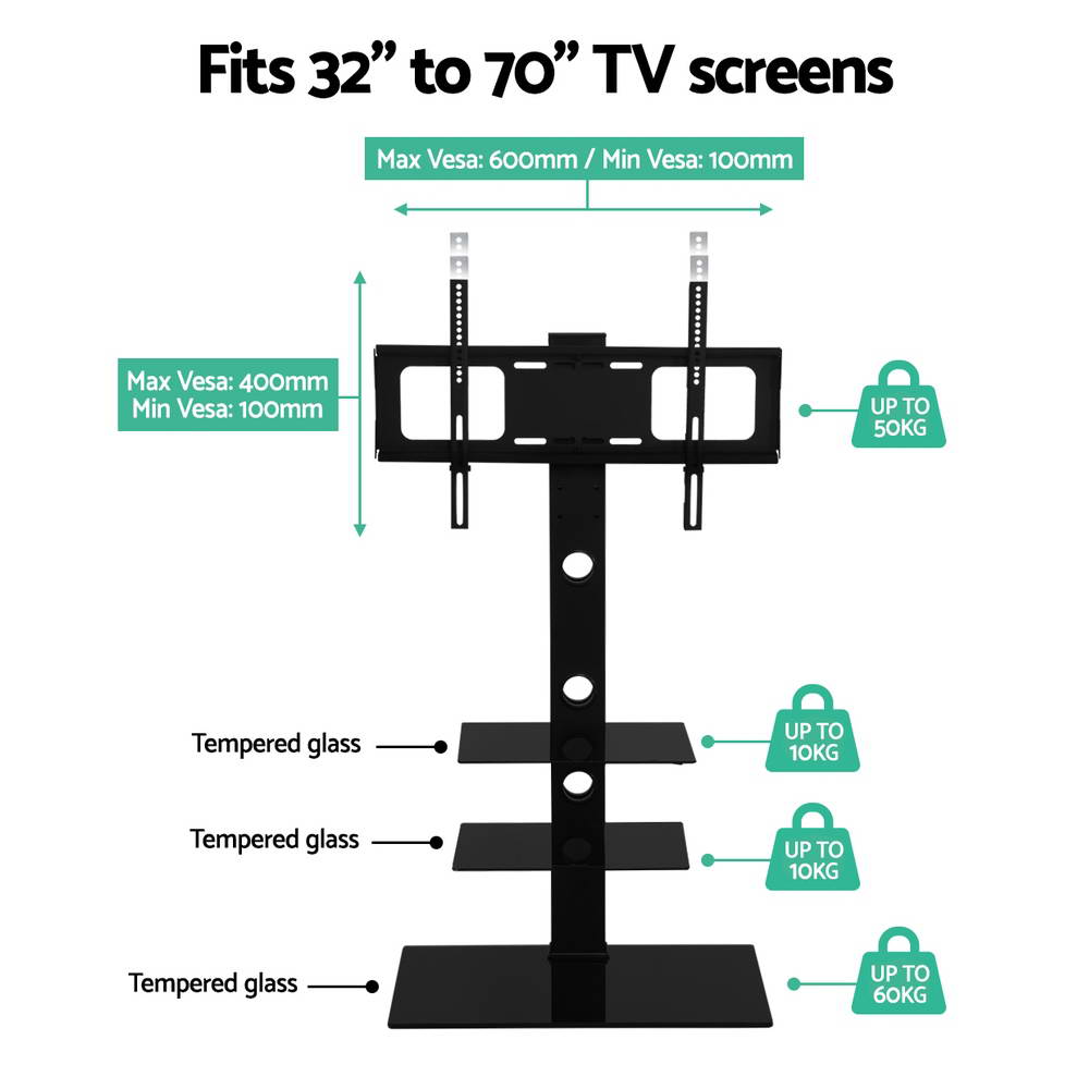 Floor TV Stand Brakcket Mount Swivel Height Adjustable 32 to 70 Inch Black - image3