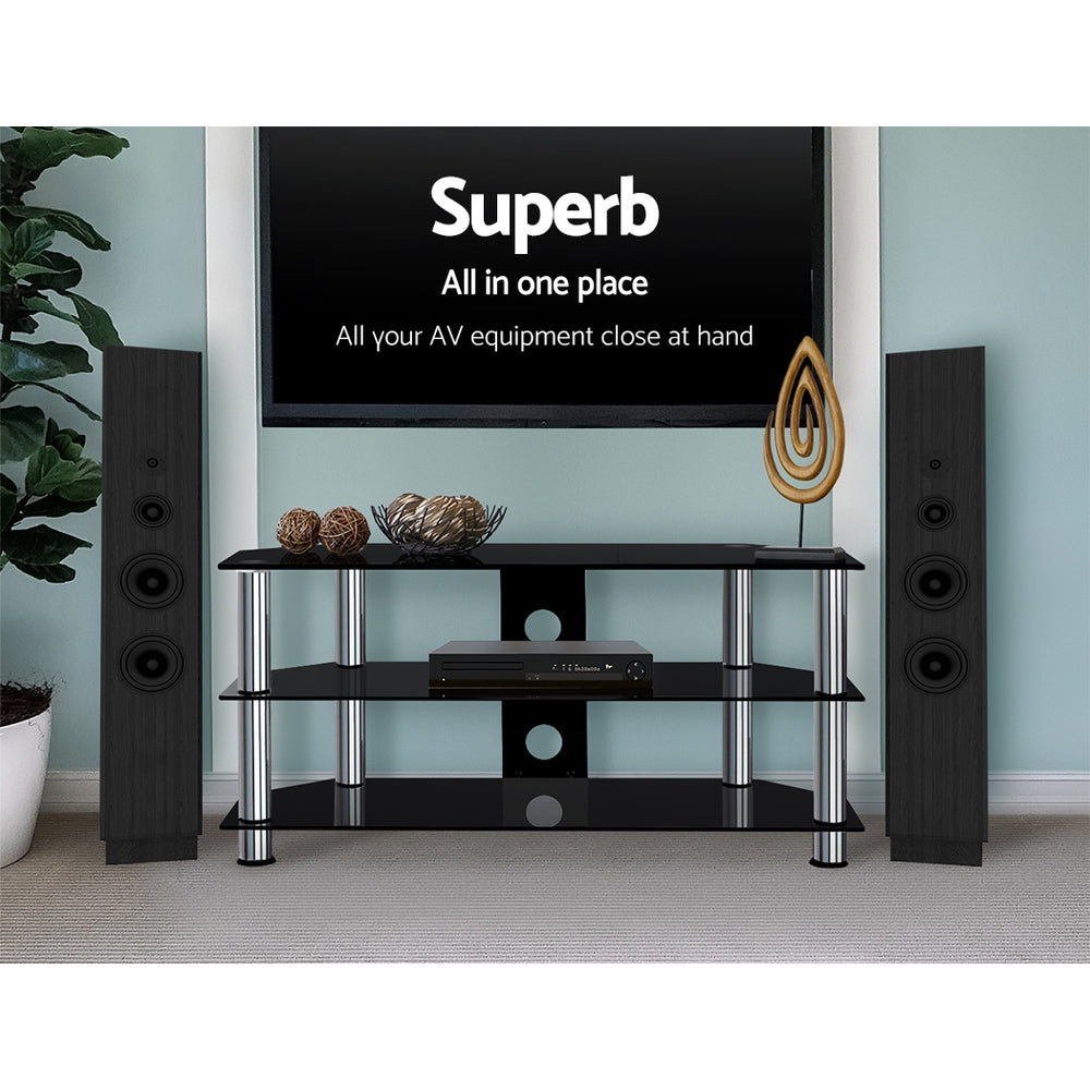 TV Stand Entertainment Unit Media Cabinet Temptered Glass 3 Tiers - image4