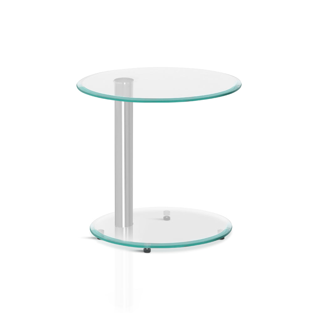 Side Coffee Table Bedside Furniture Oval Tempered Glass Top 2 Tier - image1