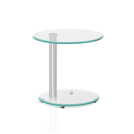 Side Coffee Table Bedside Furniture Oval Tempered Glass Top 2 Tier - image1