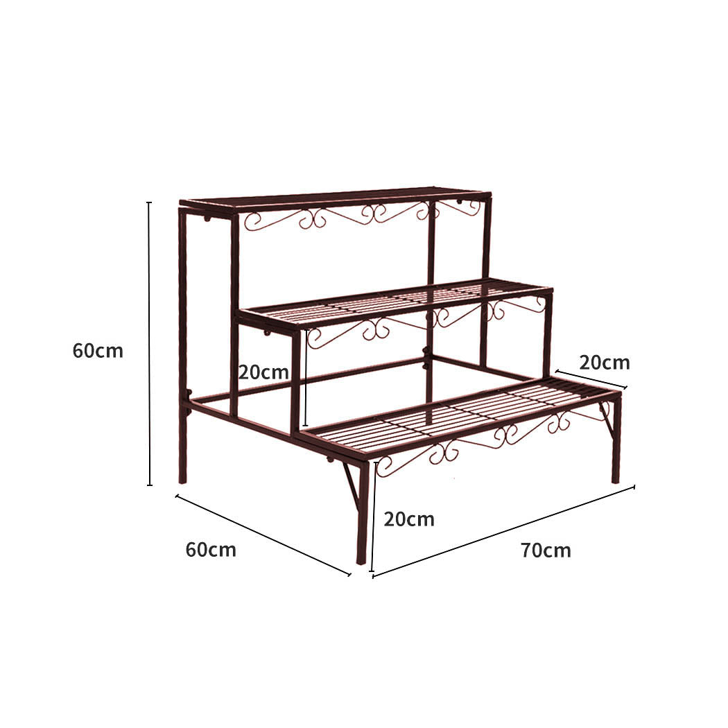 Plant Stand 3 Tier Rectangle Metal Flower Pot Planter Corner Shelf Bronze - image3