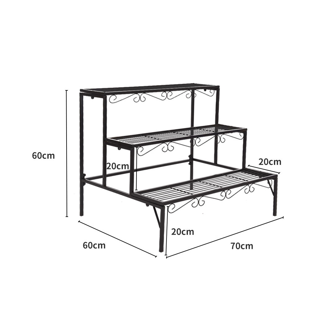 Plant Stand 3 Tier Rectangle Metal Flower Pot Planter Corner Shelf Black - image11