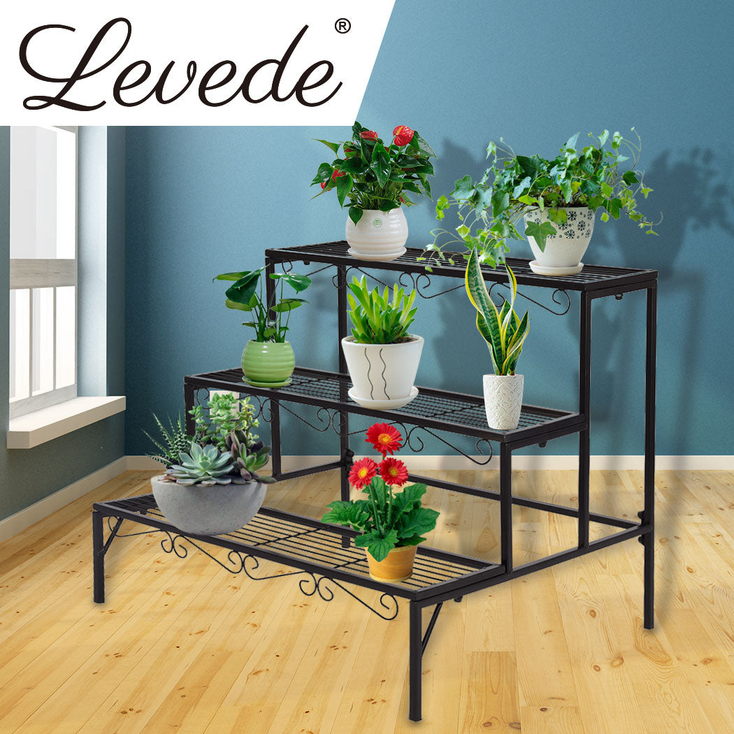 Plant Stand 3 Tier Rectangle Metal Flower Pot Planter Corner Shelf Black - image15