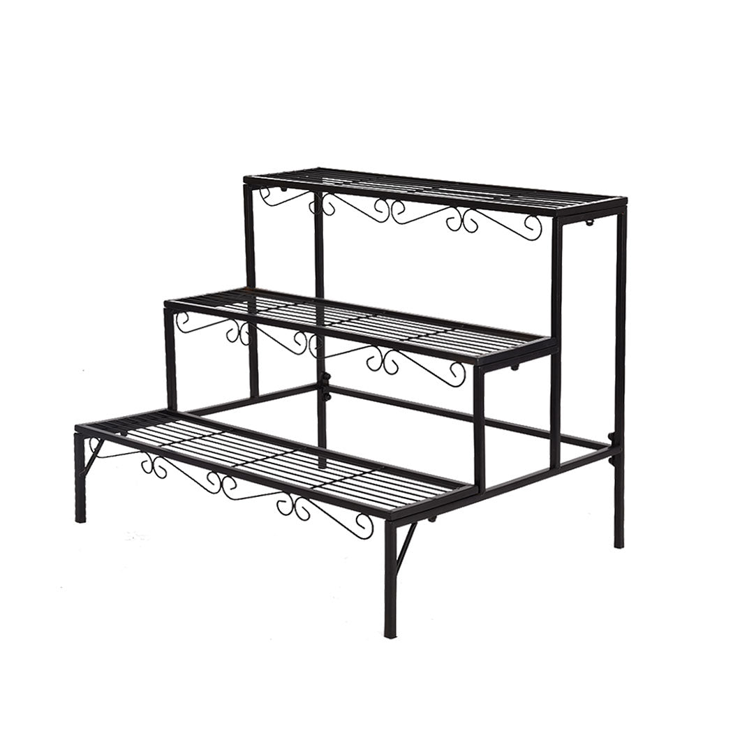 Plant Stand 3 Tier Rectangle Metal Flower Pot Planter Corner Shelf Black - image9