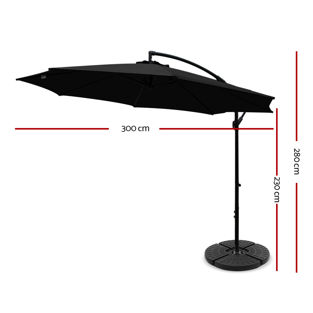 3M Umbrella with 48x48cm Base Outdoor Umbrellas Cantilever Sun Beach Garden Patio Black - image2