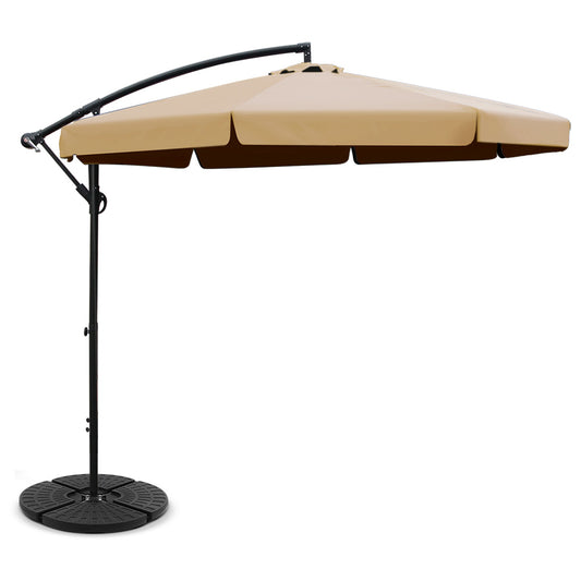 3M Umbrella with 48x48cm Base Outdoor Umbrellas Cantilever Sun Beach UV Beige - image1