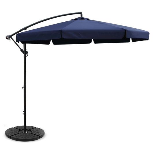 3M Umbrella with 48x48cm Base Outdoor Umbrellas Cantilever Sun Beach UV Navy - image1