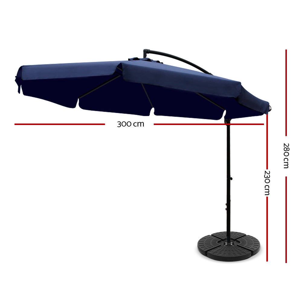 3M Umbrella with 48x48cm Base Outdoor Umbrellas Cantilever Sun Beach UV Navy - image2