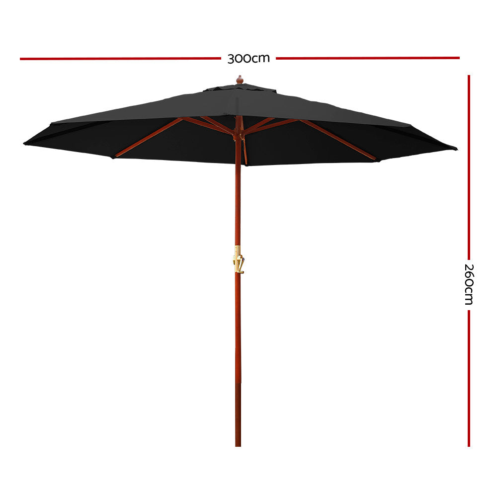 Instahut 3M Outdoor Pole Umbrella Cantilever Stand Garden Umbrellas Patio Black - image2