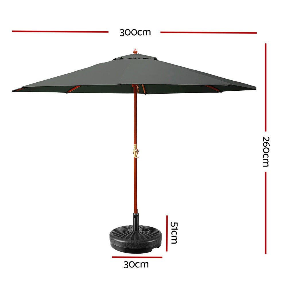 Instahut Outdoor Umbrella Pole Umbrellas 3M W/ Base Garden Stand Deck Charcoal - image2