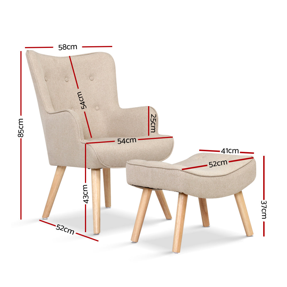 Armchair Lounge Chair Fabric Sofa Accent Chairs and Ottoman Beige - image2