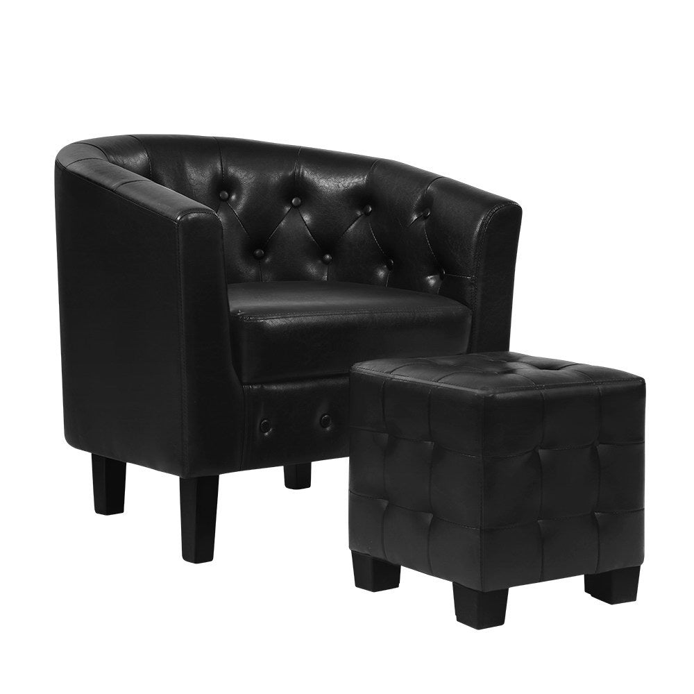 Armchair Lounge Chair Ottoman Tub Accent Chairs PU Leather Sofa Armchairs Black - image1