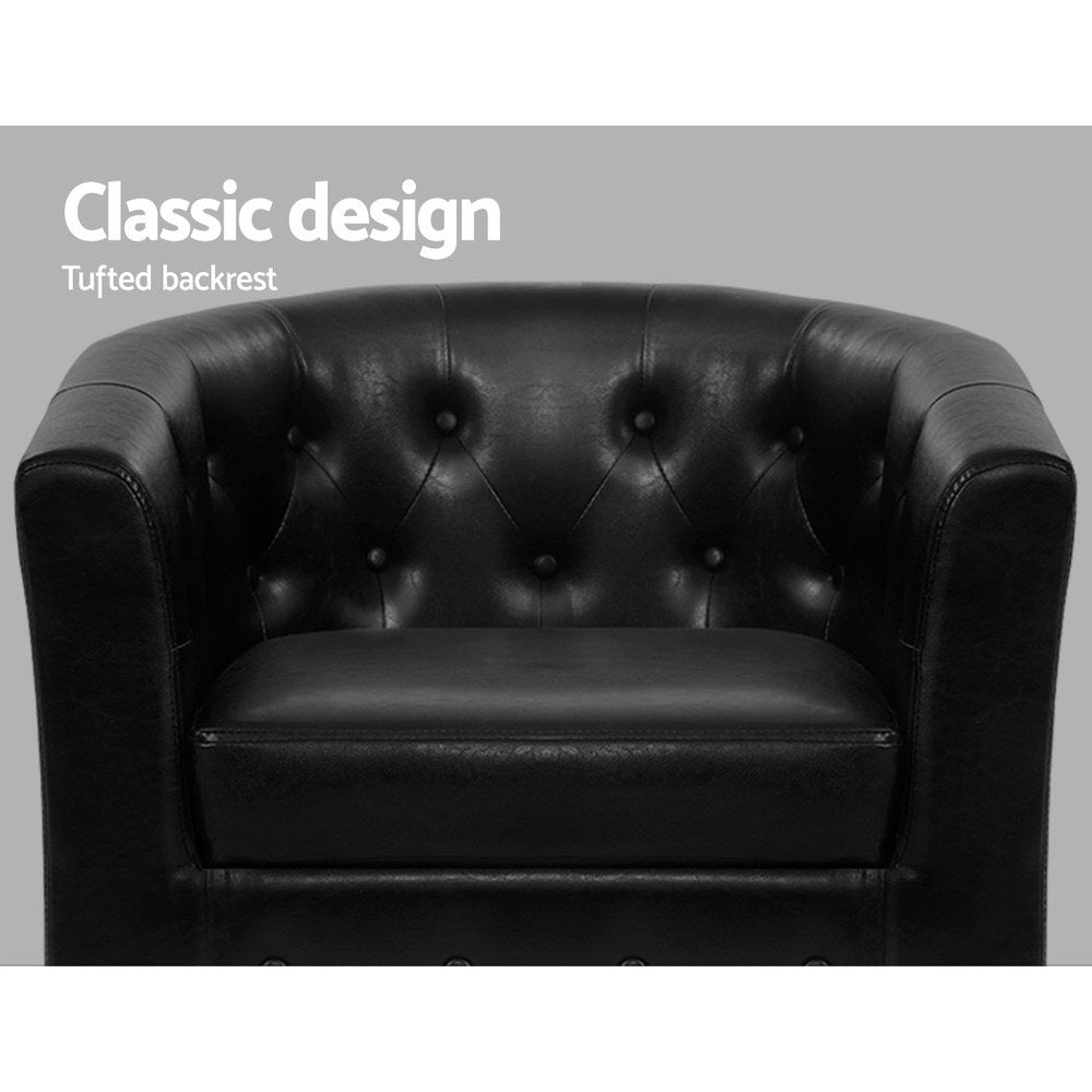 Armchair Lounge Chair Ottoman Tub Accent Chairs PU Leather Sofa Armchairs Black - image3