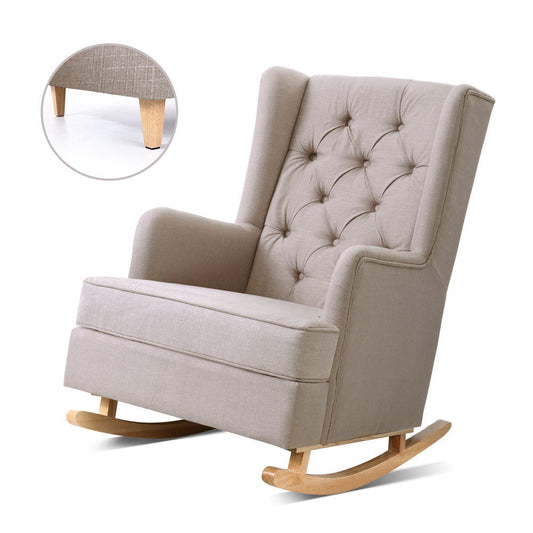 Rocking Armchair Feedining Chair Fabric Armchairs Lounge Recliner Beige - image1