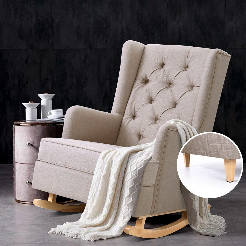 Rocking Armchair Feedining Chair Fabric Armchairs Lounge Recliner Beige - image7
