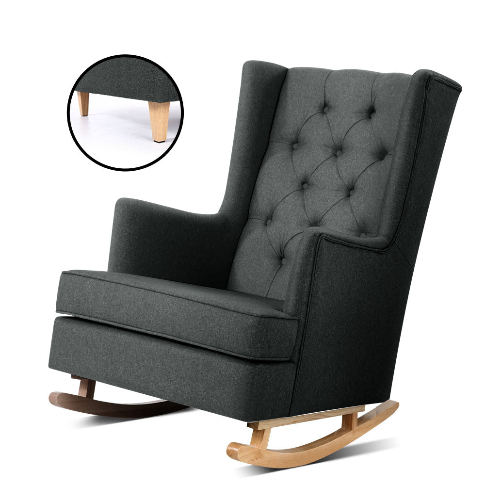 Rocking Armchair Feeding Chair Fabric Armchairs Lounge Recliner Charcoal - image1