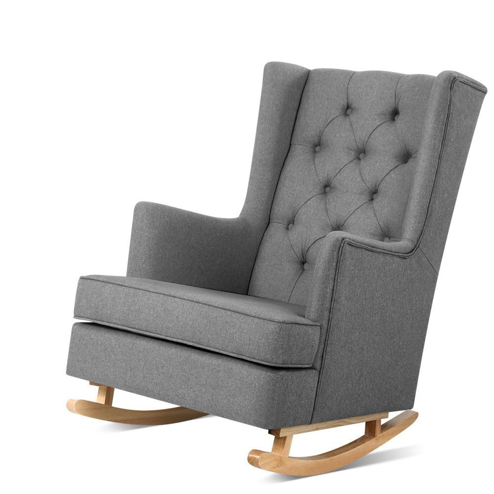 Rocking Armchair Feeding Chair Linen Fabric Armchairs Lounge Retro Grey - image1