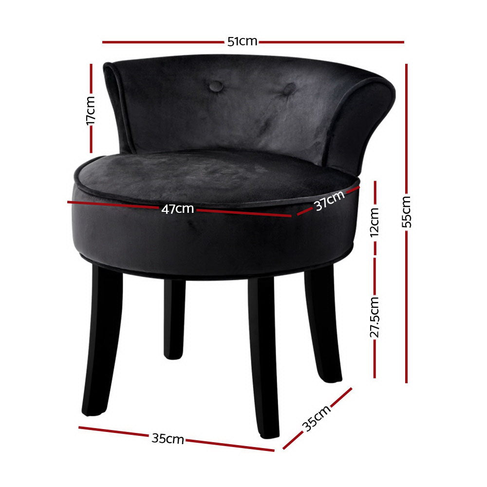 Velvet Vanity Stool Backrest Stools Dressing Table Chair Makeup Bedroom Black - image2
