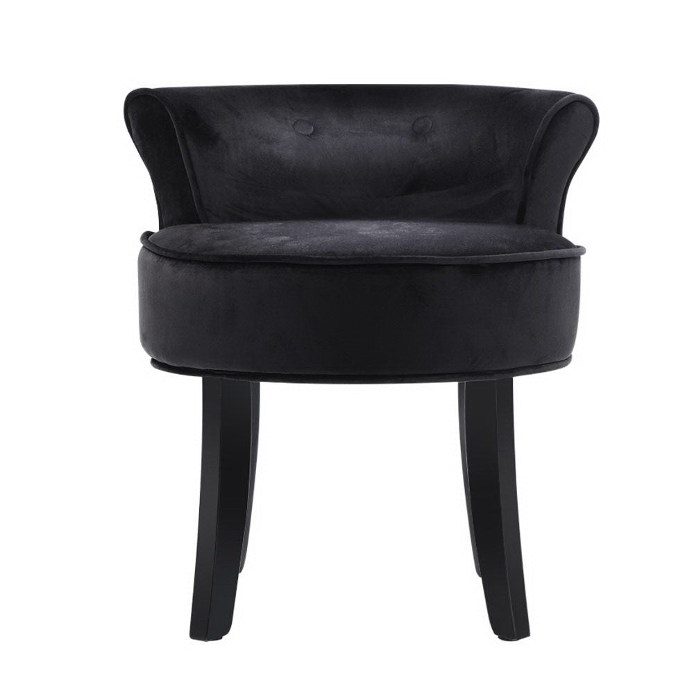 Velvet Vanity Stool Backrest Stools Dressing Table Chair Makeup Bedroom Black - image3