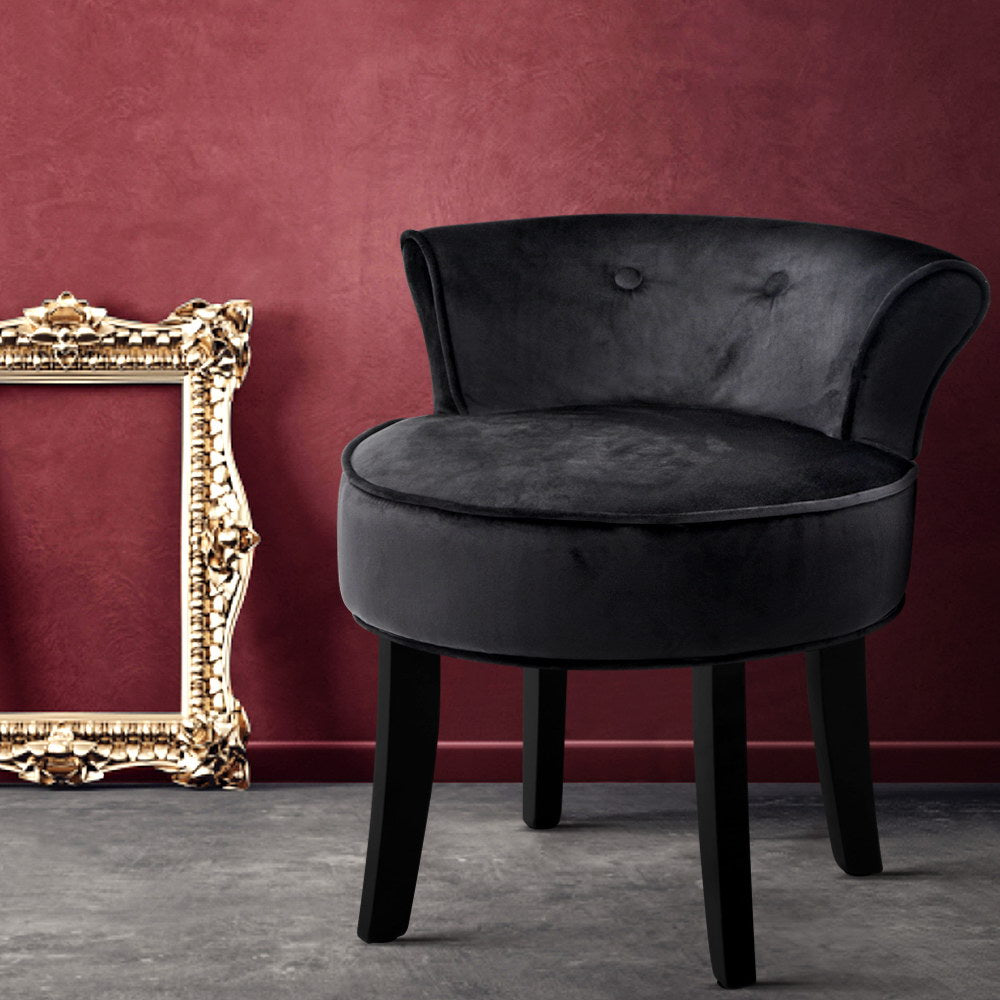 Velvet Vanity Stool Backrest Stools Dressing Table Chair Makeup Bedroom Black - image11