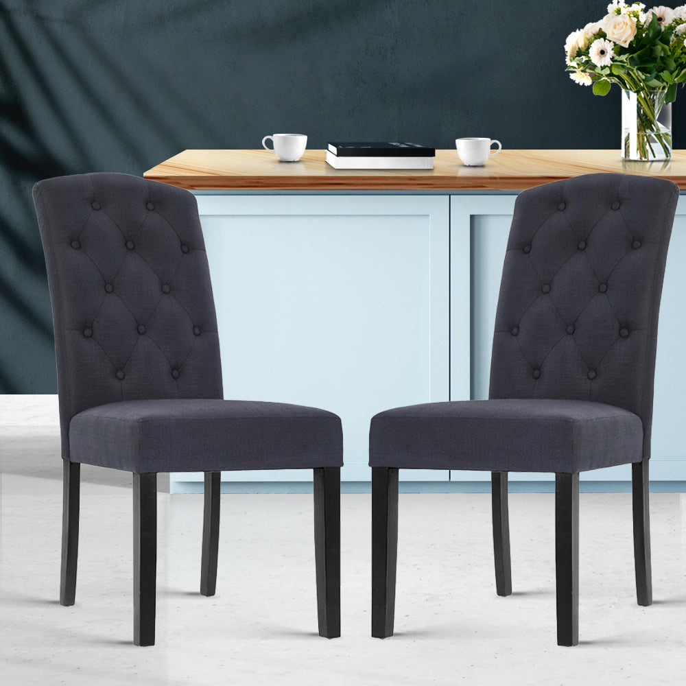 Set of 2 Dining Chairs French Provincial Kitchen Cafe Fabric Padded High Back Pine Wood Grey - image8