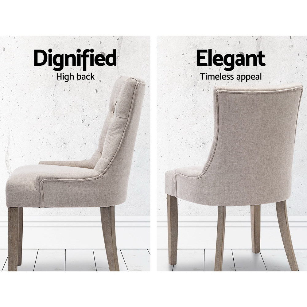 Set of 2 Dining Chair Beige CAYES French Provincial Chairs Wooden Fabric Retro Cafe - image4