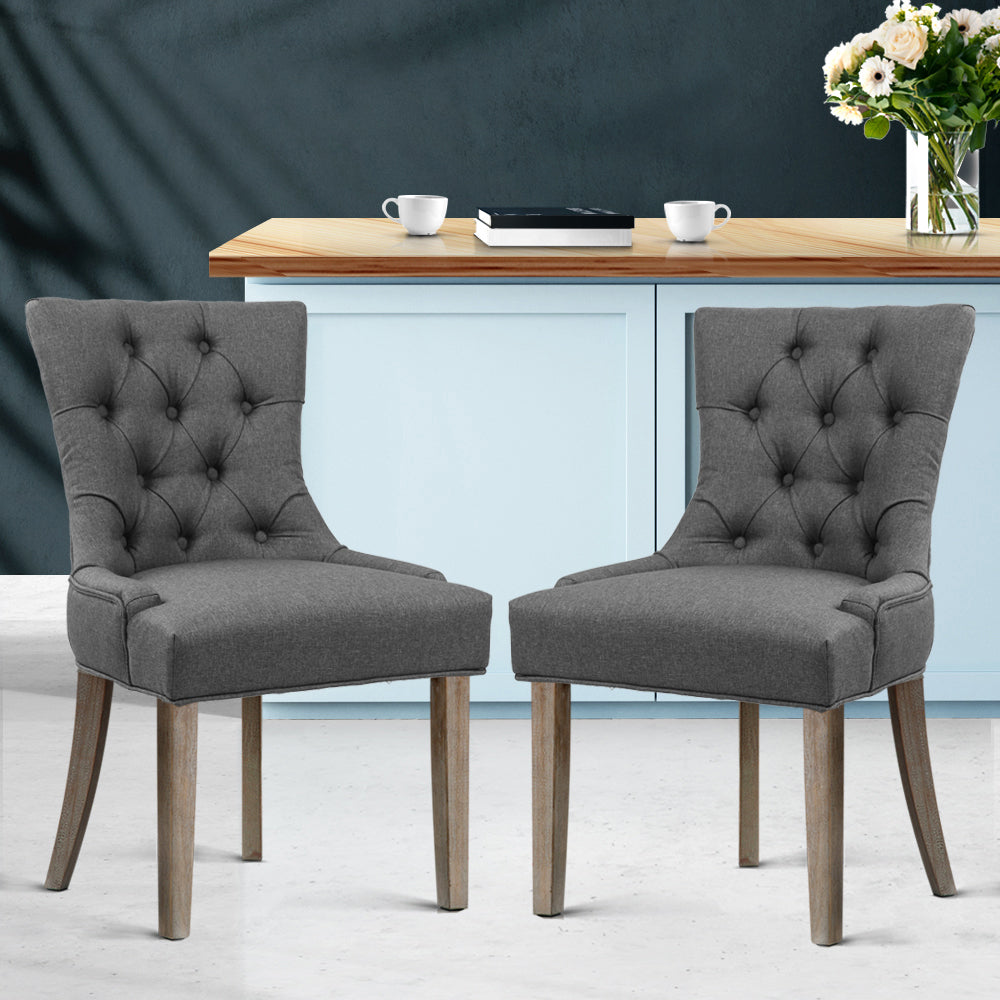 Set of 2 Dining Chair CAYES French Provincial Chairs Wooden Fabric Retro Cafe - image8