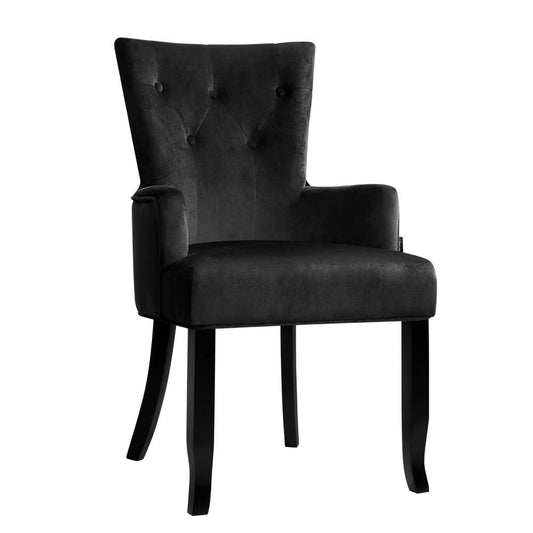 Dining Chairs French Provincial Chair Velvet Fabric Timber Retro Black - image1