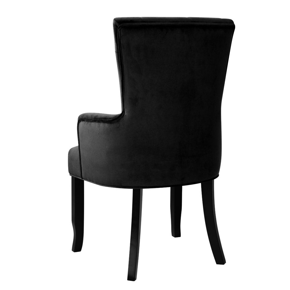Dining Chairs French Provincial Chair Velvet Fabric Timber Retro Black - image3