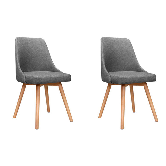 Set of 2 Replica Dining Chairs Beech Wooden Timber Chair Kitchen Fabric Grey - image1