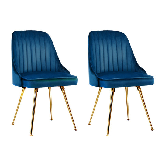 Set of 2 Dining Chairs Retro Chair Cafe Kitchen Modern Metal Legs Velvet Blue - image1