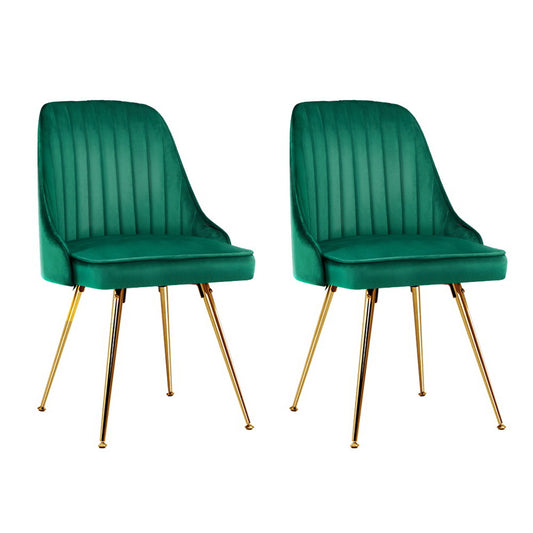 Set of 2 Dining Chairs Retro Chair Cafe Kitchen Modern Metal Legs Velvet Green - image1
