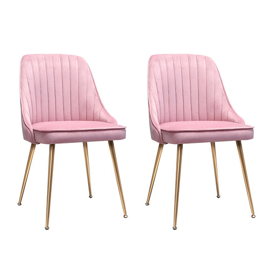 Set of 2 Dining Chairs Retro Chair Cafe Kitchen Modern Iron Legs Velvet Pink - image1