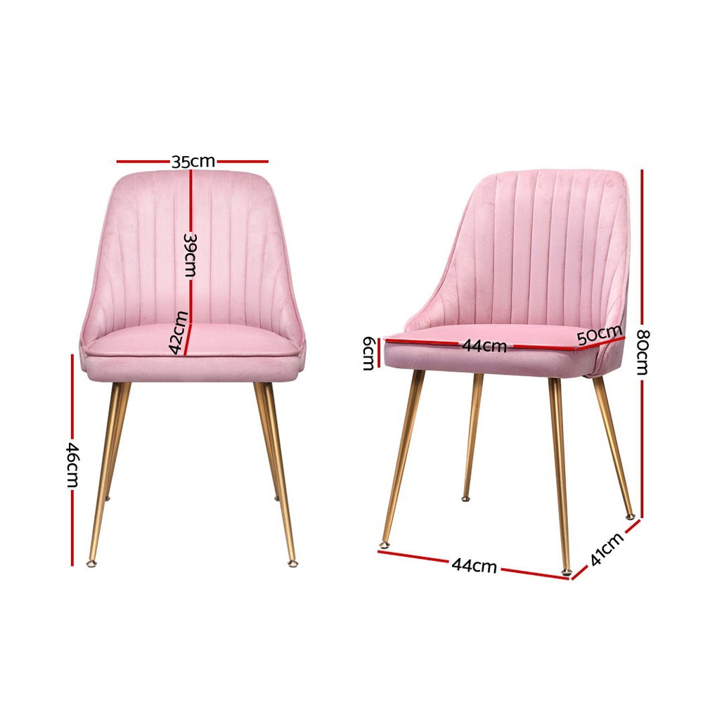 Set of 2 Dining Chairs Retro Chair Cafe Kitchen Modern Iron Legs Velvet Pink - image2