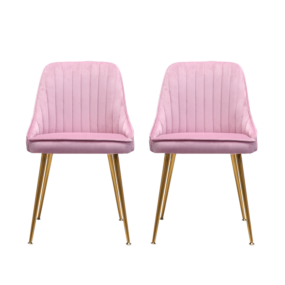 Set of 2 Dining Chairs Retro Chair Cafe Kitchen Modern Iron Legs Velvet Pink - image3