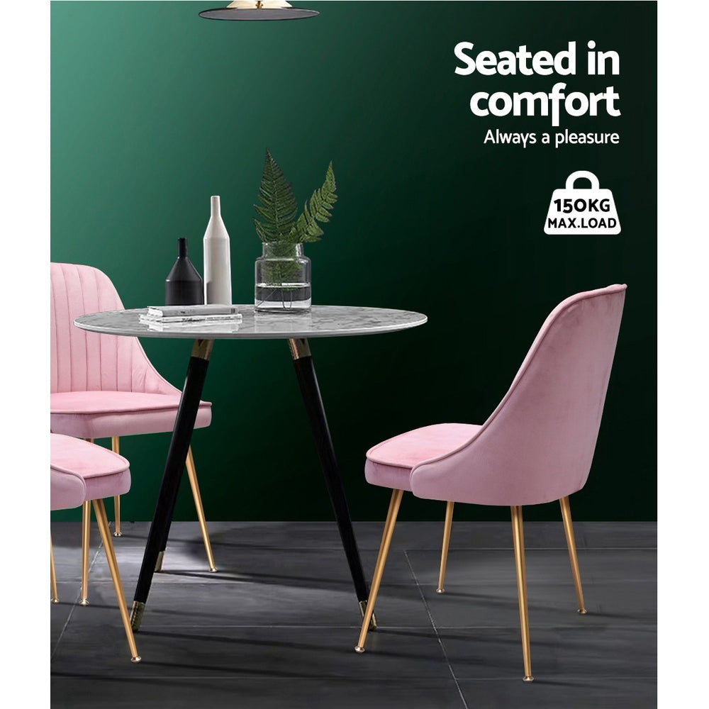 Set of 2 Dining Chairs Retro Chair Cafe Kitchen Modern Iron Legs Velvet Pink - image5