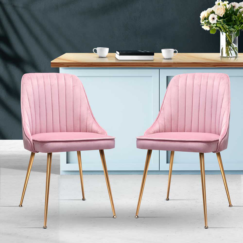 Set of 2 Dining Chairs Retro Chair Cafe Kitchen Modern Iron Legs Velvet Pink - image7