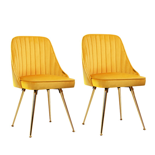 Set of 2 Dining Chairs Retro Chair Cafe Kitchen Modern Metal Legs Velvet Yellow - image1