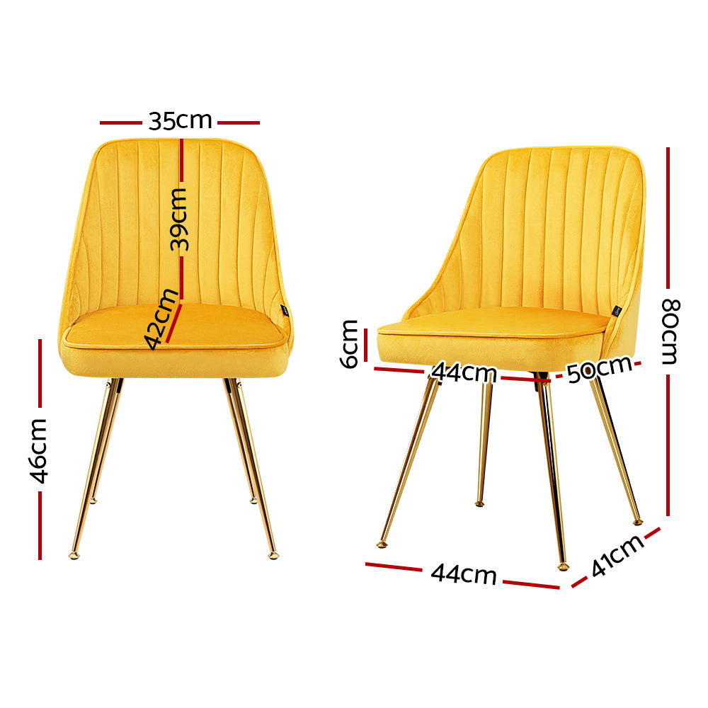 Set of 2 Dining Chairs Retro Chair Cafe Kitchen Modern Metal Legs Velvet Yellow - image2