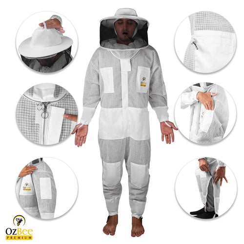 OZBee Premium Full Suit 3 Layer Mesh Ultra Cool Ventilated Round Head Beekeeping Protective Gear Size  M - image1