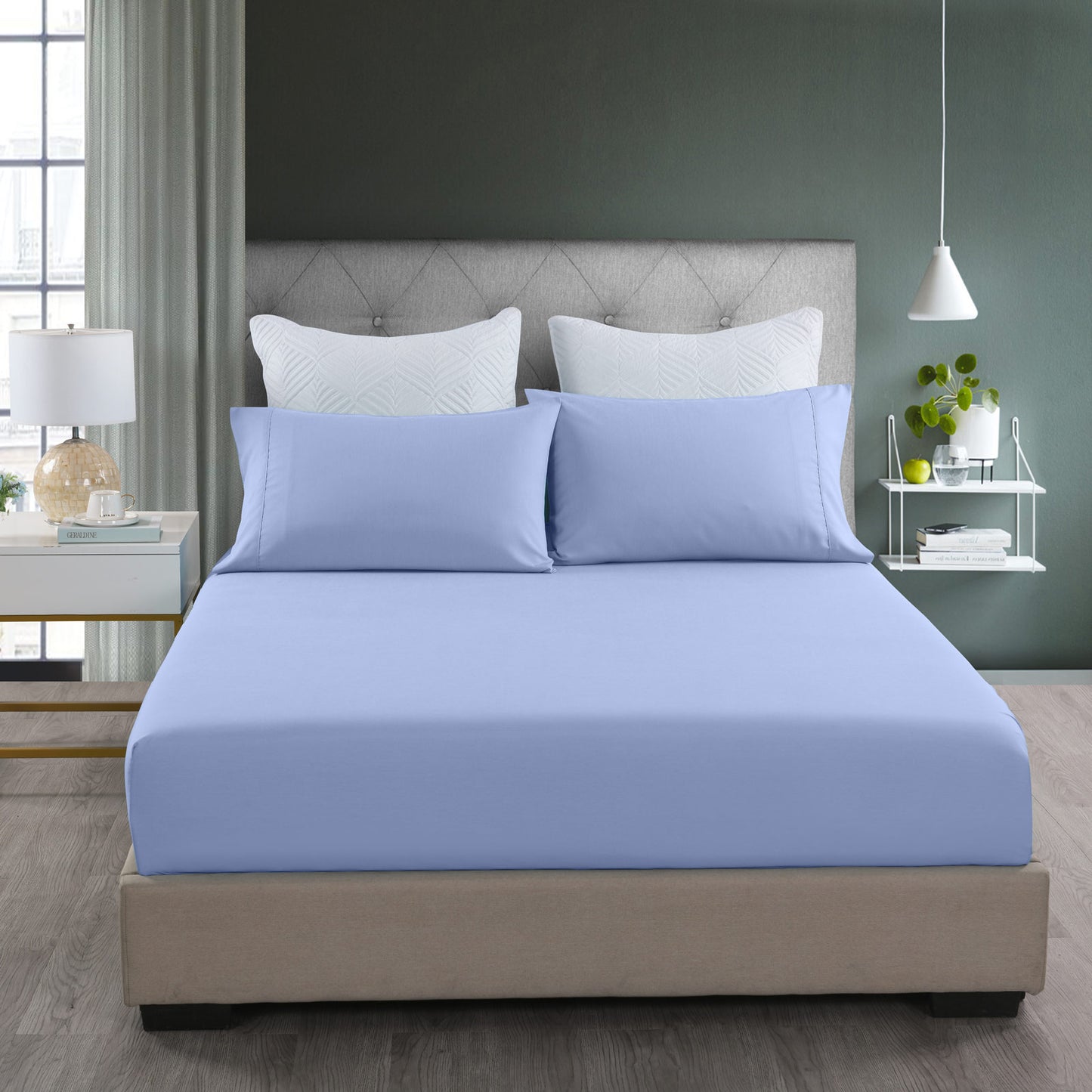 Royal Comfort 2000TC 3 Piece Fitted Sheet and Pillowcase Set Bamboo Cooling King Light Blue - image2