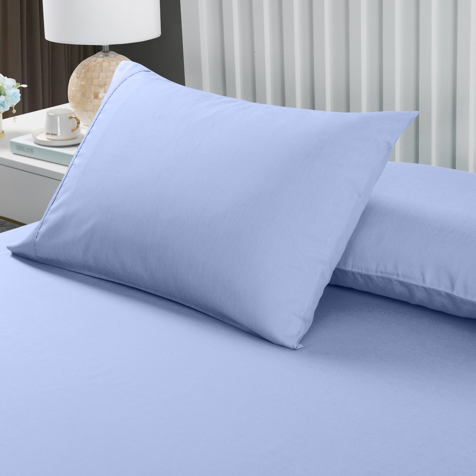 Royal Comfort 2000TC 3 Piece Fitted Sheet and Pillowcase Set Bamboo Cooling King Light Blue - image4