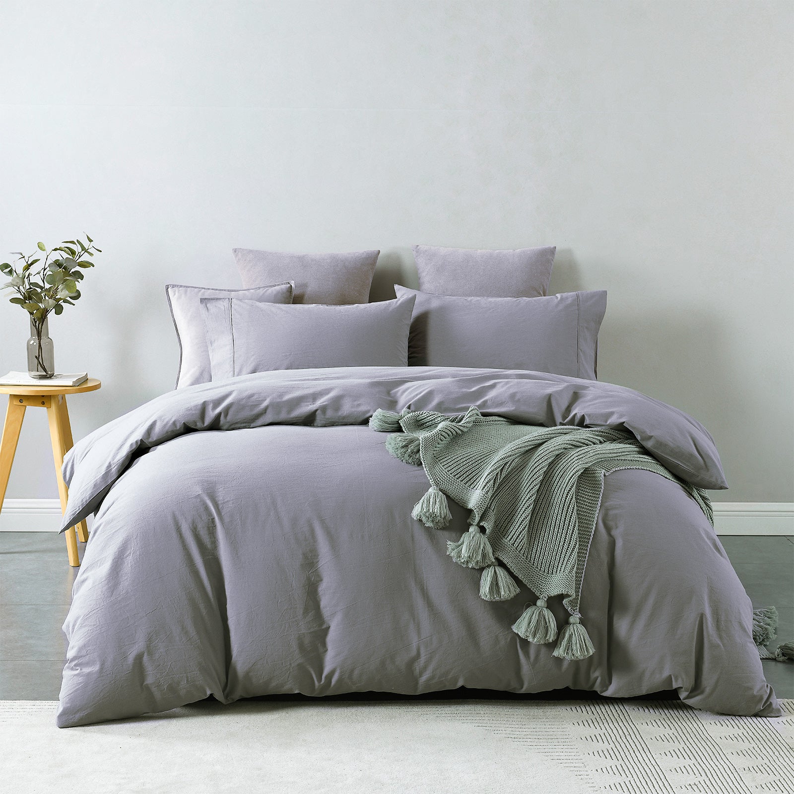 Royal Comfort Vintage Washed 100% Cotton Quilt Cover Set Bedding Ultra Soft Single Grey - image1