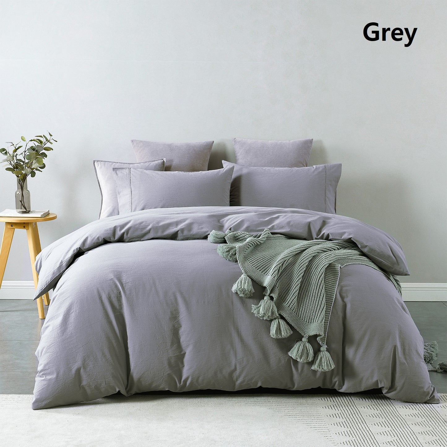 Royal Comfort Vintage Washed 100% Cotton Quilt Cover Set Bedding Ultra Soft Single Grey - image5